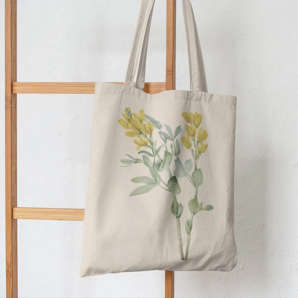 Prairie Thermopsis Vintage Watercolor Floral Print Graphic Canvas Tote Bag